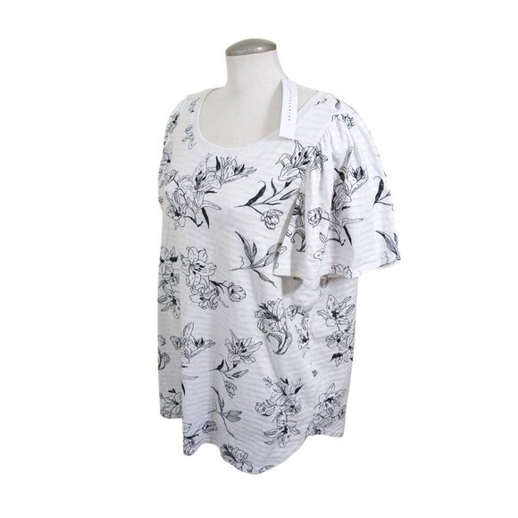 Jane Delancey Womens Top Plus 1X Black White Floral Ruffle Short Sleeve Cotton - Picture 4 of 7